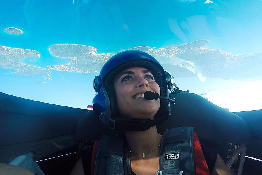 Aerobatic flight above sea